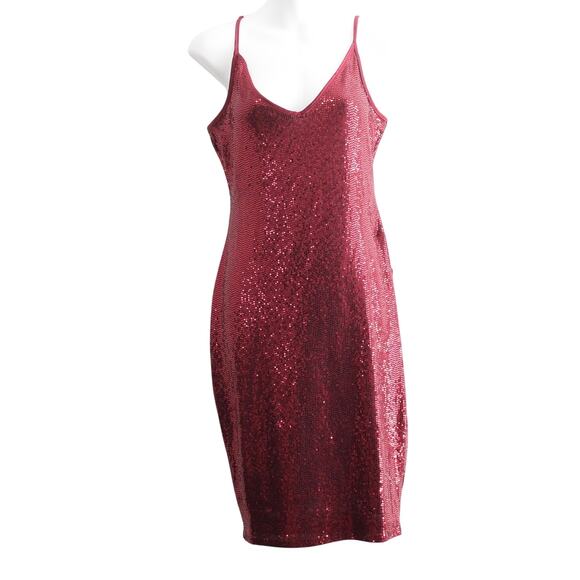 Express Stretch Sequin Burgundy Red Bodycon Tank Mini Dress Size M NWT - Picture 1 of 4